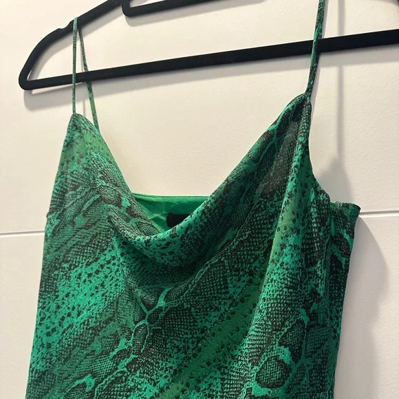 NBD Revolve Maisie Green Snakeskin Cowl Neck Mini Dress | Size S - Picture 8 of 14